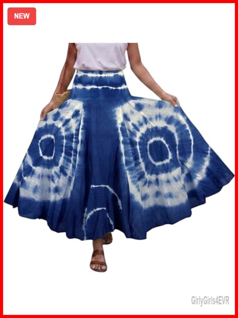 100% Cotton Boho Maxi Skirt A-Line High Waist Flowy Festival